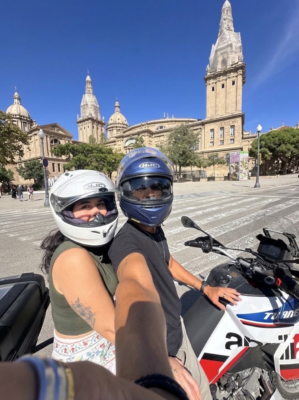 Marcia with her guide in front of the MNAC, Barcelona
