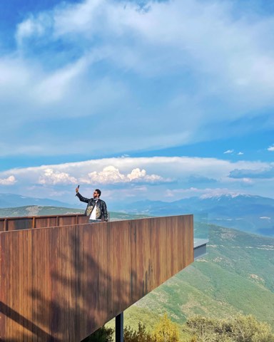Viewing platform over the valley at Montferrer i Castellbo, Catalan Pyrenees